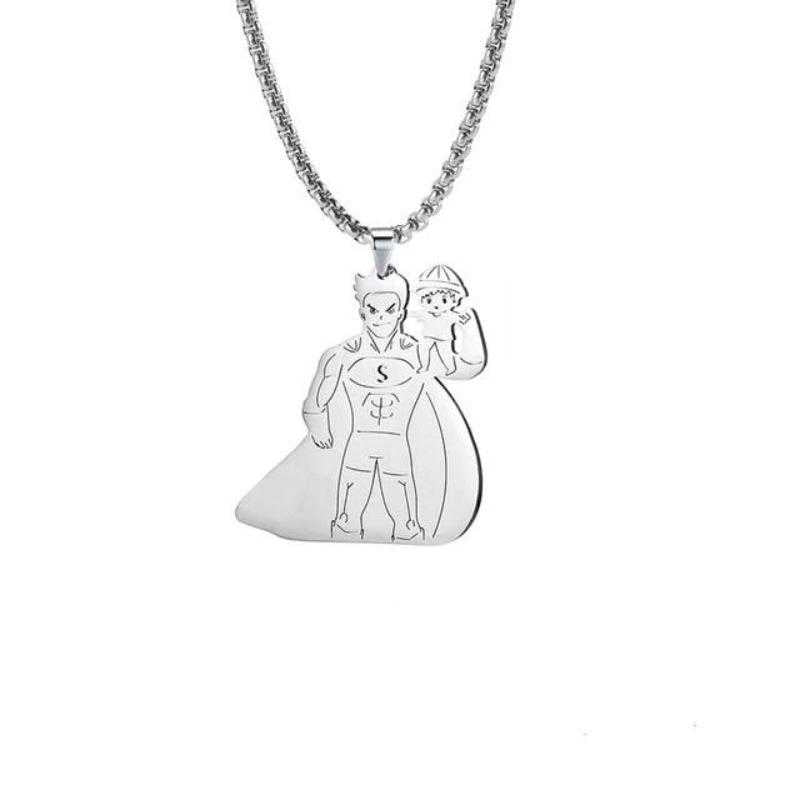 Unisex Stainless Steel Super Dad And Boy Pendant Necklace